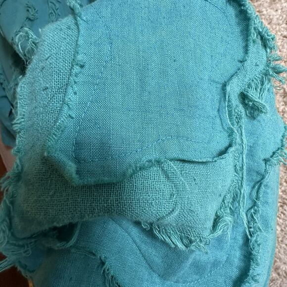 Pecock Ways Artisan 100% Linen Teal Lagenlook Tunic Top Dress Sz L Art To Wear - Picture 9 of 16